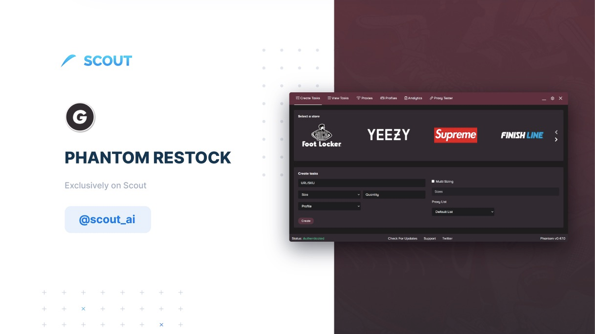 scout_ai's tweet photo. FCFS Phantom restock going down on our twitter today randomly 💨

Make sure you have an active Scout account &amp; follow our twitter. Account will be going private shortly. 🔐 https://t.co/l3l0u4q1mI