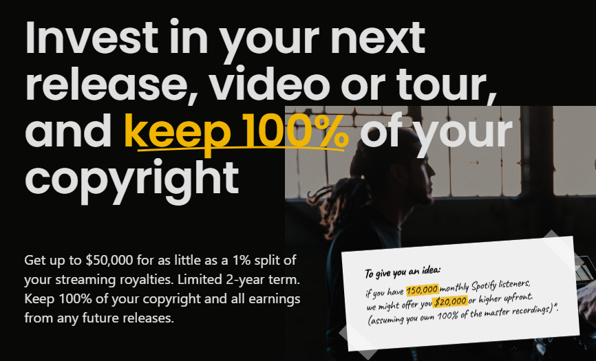 Some now focus solely on music advances.Here are two examples (there's probably more out there) https://themusic.fund/&nbsp; https://openonsunday.com/&nbsp;Must be good business!