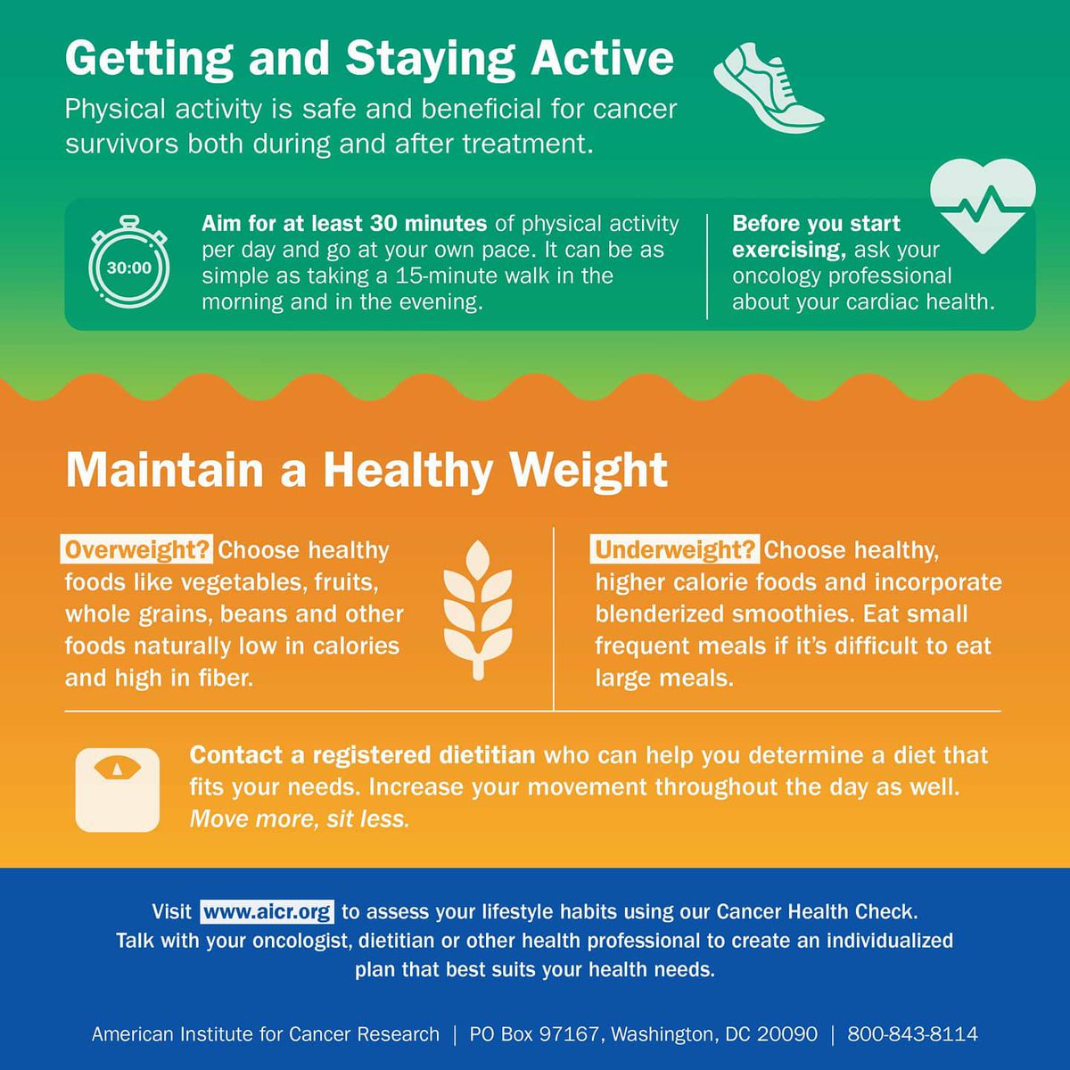 Cr4Hope's tweet photo. Check out these tips from @aicrtweets for Healthy Living Tips for Cancer Survivors.
Visit https://t.co/ACy8bQdRzk or call 908-658-5400 to learn more about our social and emotional support offered at no charge.
#JoinUsCSCCNJ #cancersupport #cancersurvivor #healthy #wellness https://t.co/DnoNzieKu9