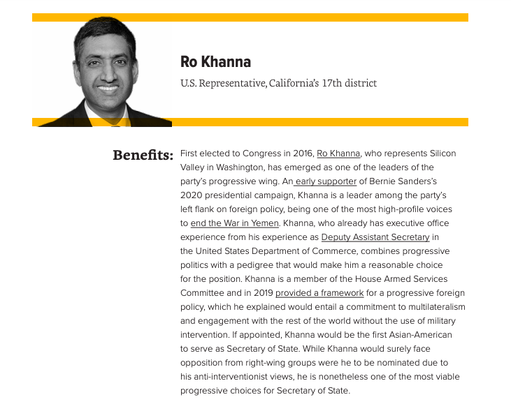 For that reason, Data for Progress recommends that former Ambassador and Senator  @RussFeingold, former Ambassador and Rep.  @TomPerriello, current Senator and member of the Foreign Relations Committee  @JeffMerkley, and Rep.  @RoKhanna be considered for Secretary of State.