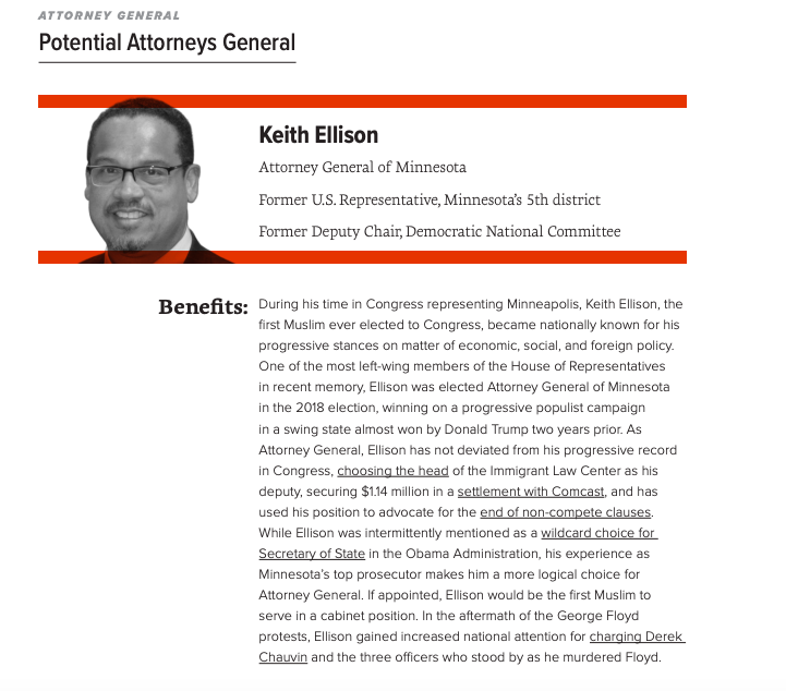 For that reason, Data for Progress recommends that former Minnesota AG  @KeithEllison, former Assistant AG for Civil Rights  @VanitaGuptaCR, Philadelphia DA  @Krasner4DA, former EEOC Chair  @JennyRYang, and former NY AG Barbara Underwood be considered for Attorney General.