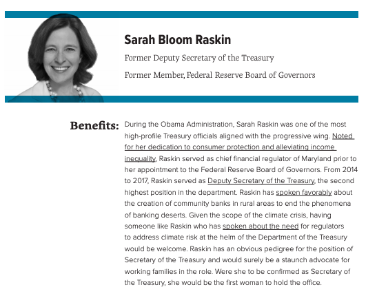 Data for Progress recommends that former Deputy Secretary of the Treasury and leading progressive  @SBloomRaskin, former Secretary of Labor  @RBReich, former CFPB Director  @RichCordray, and economist and former UN advisor  @JeffDSachs be considered for Secretary of the Treasury.