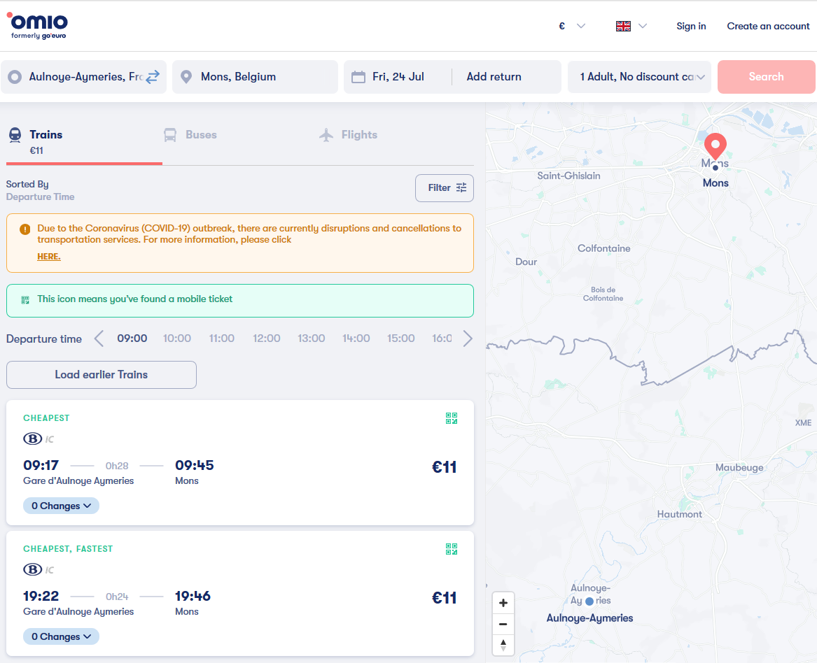 Little side note: Omio & Trainline seem to source their prices from NMBS, while RailEurope is simply not able to sell a ticket for this train...