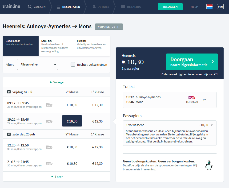 Little side note: Omio & Trainline seem to source their prices from NMBS, while RailEurope is simply not able to sell a ticket for this train...