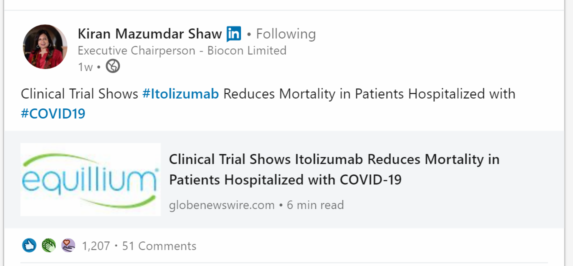  @kiranshaw ma'am, do you even know what was protocol & objective of your CLINICAL TRIAL? How did you get your data? Why LIE to public that endangers public health and finance?A\\c to  @ICMRDELHI: There's NO evidence showing  #Itolizumab reduces mortality. https://twitter.com/das_seed/status/1284924927787884545