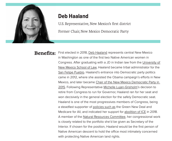 For this reason, Data for Progress recommends that Rep.  @RepDebHaaland, President of the National Congress of American Indians  @PresFawnSharp, Rep.  @RepRaulGrijalva, and Governor  @JayInslee be considered for Secretary of the Interior.