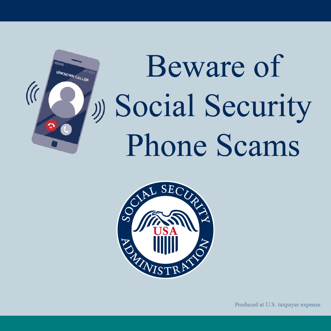 SocialSecurity's tweet photo. Beware of telephone scammers pretending to be from Social Security or another government agency. If you receive a scam call, hang up and report the call to https://t.co/EXeXvjHBqL. https://t.co/MXQLsVmV5r