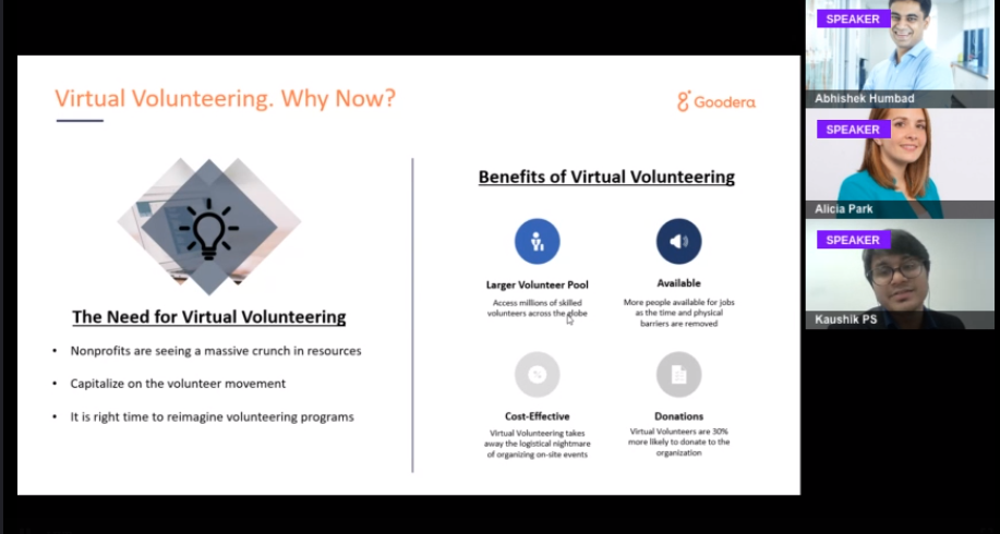 wearegoodera's tweet photo. We have 1700+ people with us as we reach the last session of #KarmaSummit. 

Join us for a workshop on 'Navigating and Evolving in the new normal' with @GlobalGiving

Session LIVE now! 
#VirtualVolunteering #development #sustainability https://t.co/x9RQPeQuOF