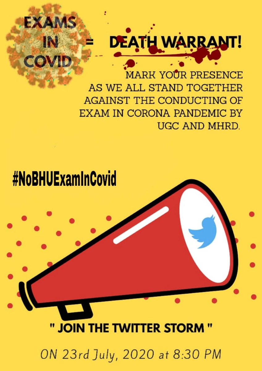#NoBHUExamInCovid 
डिग्रियां बाँटने के चक्कर में आप छात्रों की जिन्दगियां दाव पर लगा रहे है। @VCofficeBHU 
@_YogendraYadav @singh_divakar @Youth4Swaraj