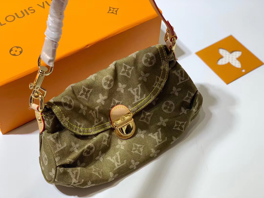 LOUIS VUITTON Denim Pleaty Monogram Mini Bag Jean Bag That New New