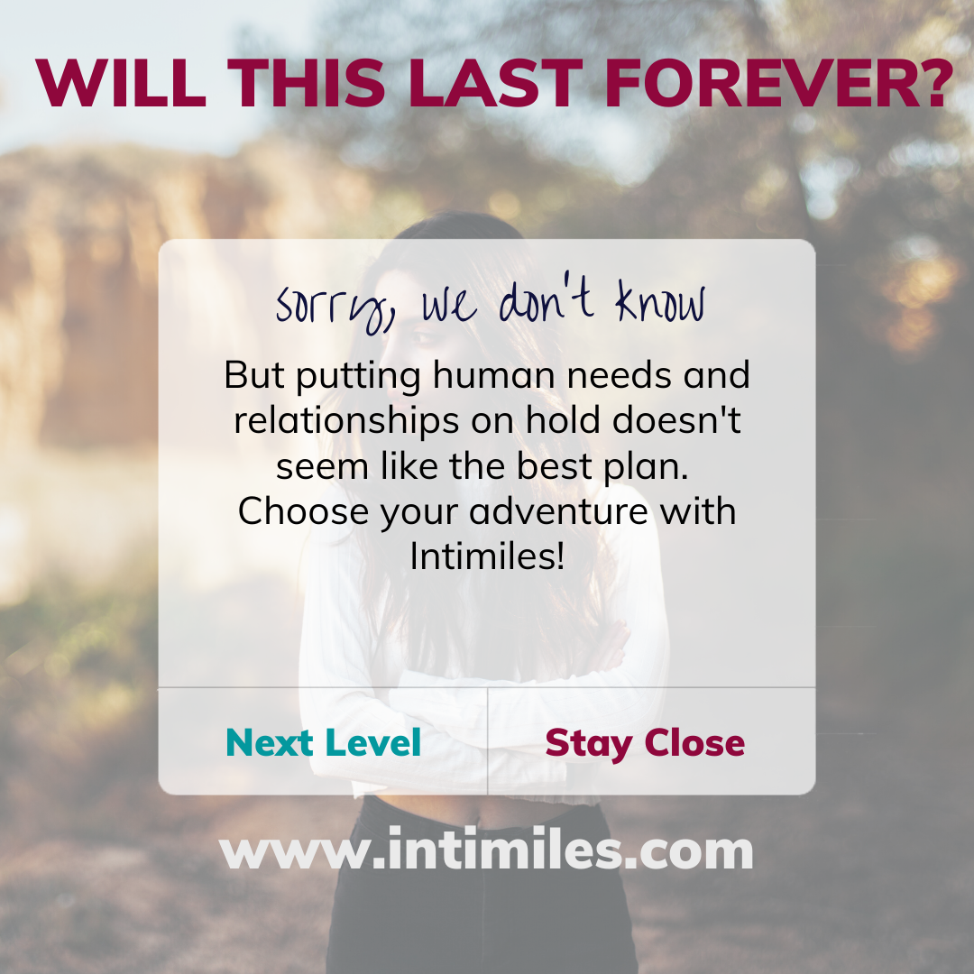 No one knows for sure what the next few weeks will bring, so take advantage of NOW and sign up for an Intimiles subscription! Use this time to deepen the intimacy in your relationship. intimiles.com
