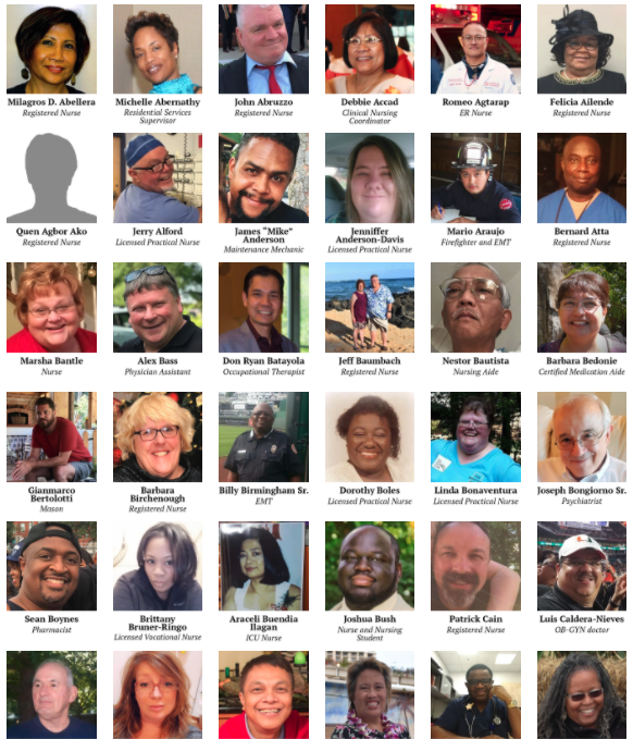 amymaxmen's tweet photo. We have lost at least 846 healthcare workers to #COVID19 in the US—people who lost their lives caring for others. These are people who would have cared for you, should anything happen. @KHNews has a new project memorializing them. https://t.co/BkIW2wwjTy https://t.co/ZmnWVDZYfQ