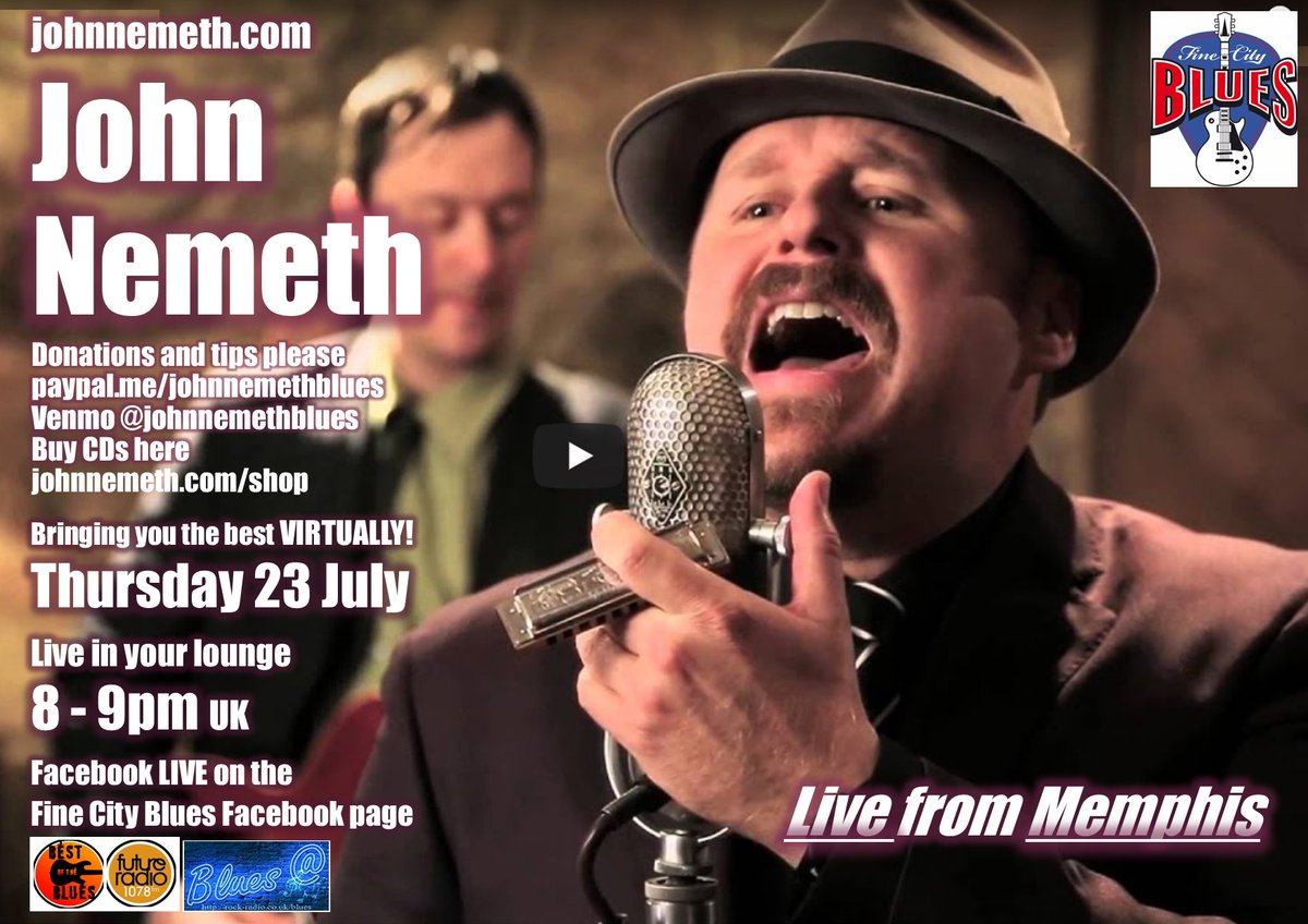 Starting at 8pm UK tonight - JOHN NEMETH Live from Memphis for Fine City Blues virtual on our Facebook page.  See you there......