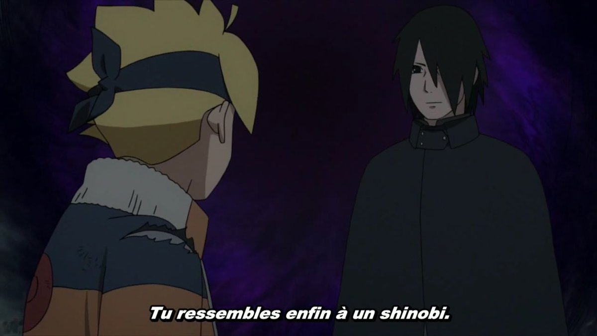 Après le doute et réflexions Boruto se recentre sur ses objectifs il veut protéger ses amis et sa famille parce que c’est un ninja, un ninja de konoha !!!Sasuke voit la détermination et la sincérité dans les yeux de boruto.