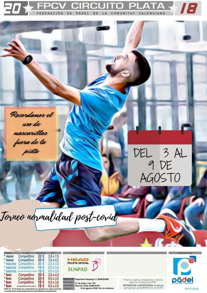 📢💥Abiertas inscripciones💥

2⃣0⃣⭐️Normalidad-PostCovid🥈
📆Del 3 al 9 de Agosto
🏟️ <a href="/EcommPadelClub/">Ecomm Padel Club</a> 
🏁Cierre Viernes 31 a las 12.00🕛 
🖊️Apúntate bit.ly/20Ecommago

#somospadelcv #alcbepadel