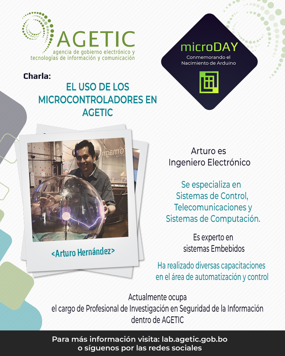 LIITAgetic's tweet photo. Expositores del equipo del Laboratorio de Investigación e Innovación Tecnológica
#Agetic #LiitAgetic #ArduinoD20 #innovacion #tecnologia https://t.co/mTcWRFawOT