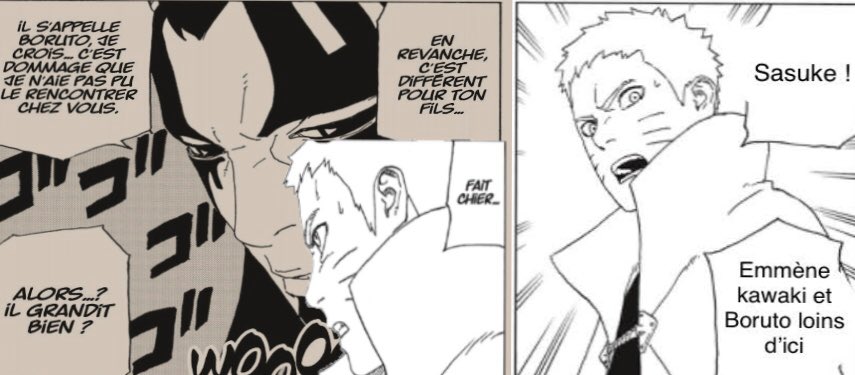 Pendant ce temps au manoir du hokage.Naruto demande à Sasuke de prendre soin de kawaki et boruto ainsi qu’il les emmener loin d’ici.