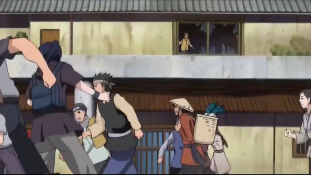 Pendant ce temps:L’évacuation continue. Sarada sakura mitsuki d’un côté, Konohamaru d’un autre, moegi accompagné de Chocho et inojin jusqu’au moment où...