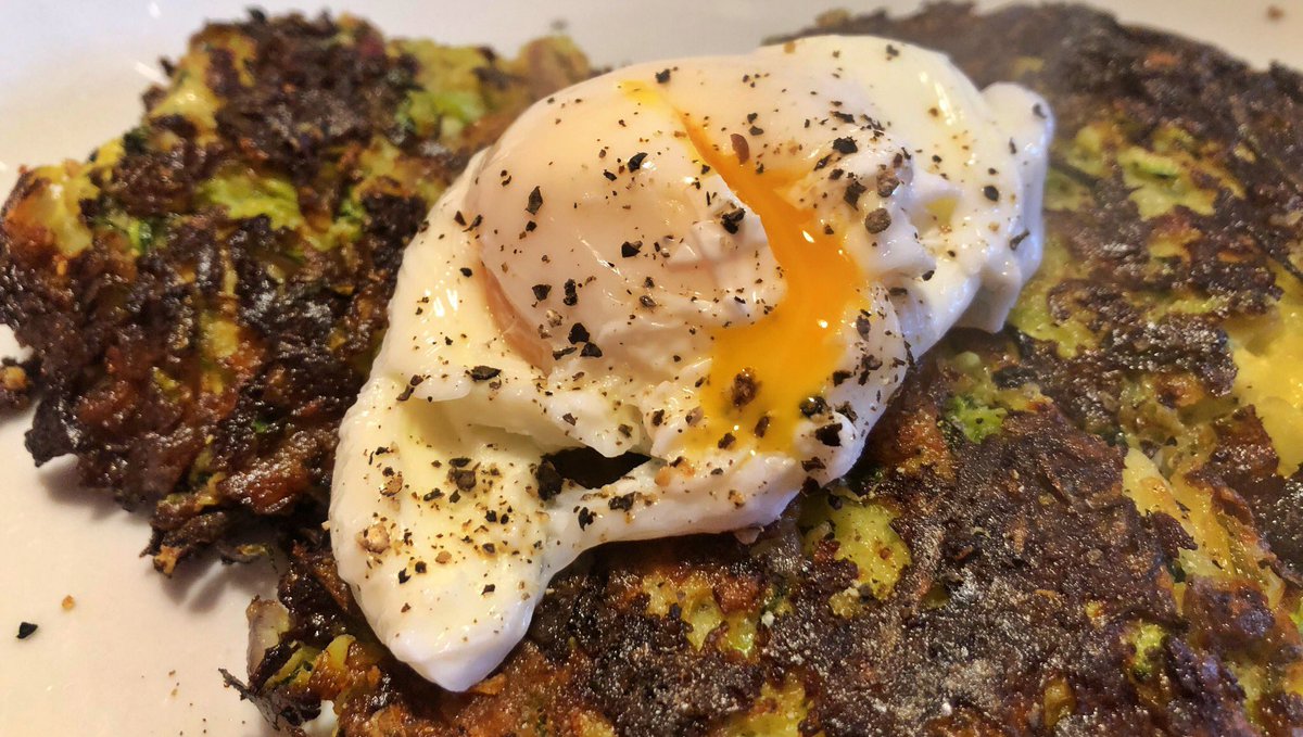 becsparker's tweet photo. Attention Foodies! Your recommendations (please) for the best non-stick (large) frying pan. Courgette fritters were a bit too frittery... finally time for an upgrade!  The egg was (unsuccessfully) trying to social distance itself from my fritters! #cooks #burntbits #fryingpan https://t.co/S9HDVHaOyX