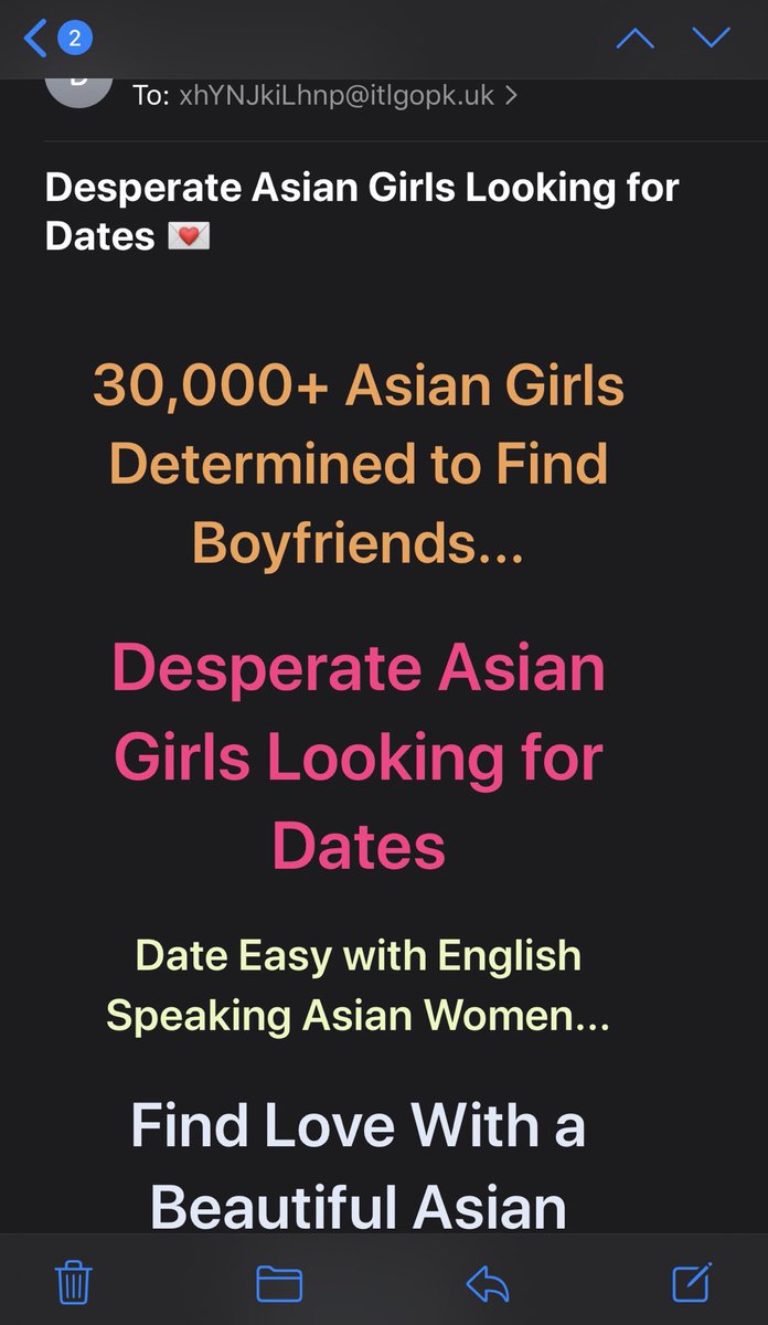 SizzleMel's tweet photo. Why am I getting this email?? Lol
#lookingforlove #2020love #loveintimeofpandemic #asiangirls #desperateasiangirls #datingadvice https://t.co/ObE9JiCpXk
