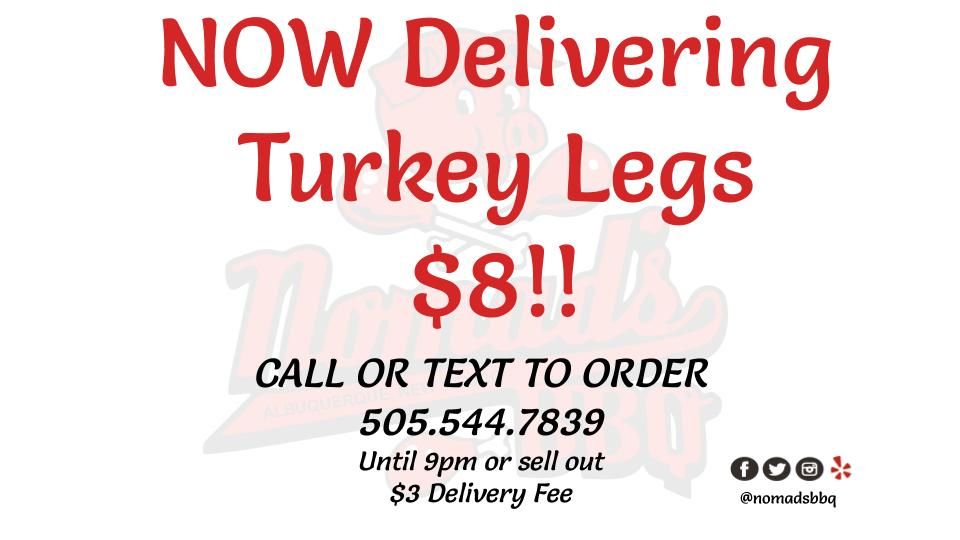 nomadsbbq's tweet photo. NOW DELIVERING TURKEY LEGS!!🍗🔥😋and find us on Central and Atrisco Vista across from the Love's!! Here until we sell out!! 
#nomadsbbq #buyABQlocal #proudtobelocal #BBQ #abq #abqtrue #albuquerque  #nmtrue #purenm #abqfoodtrucks #burque #Turkeylegs #PulledPork #Hotlinks #Chicken https://t.co/OkWSMo6y58