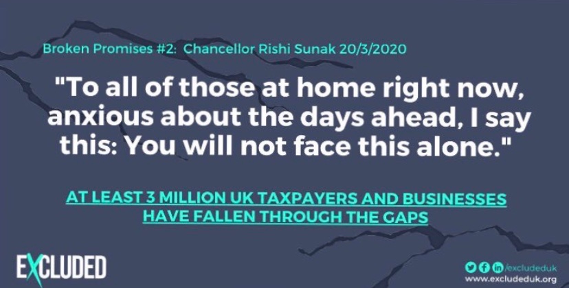HotmFreeman's tweet photo. @rishisunakmp1 @AlokSharma_RDG
@BorisJohnson
We'll see you when you get back because #wearenotgoingaway  #ExcludedUK #GapsInSupport #newlyselfemployed https://t.co/g6dlPXuJJR