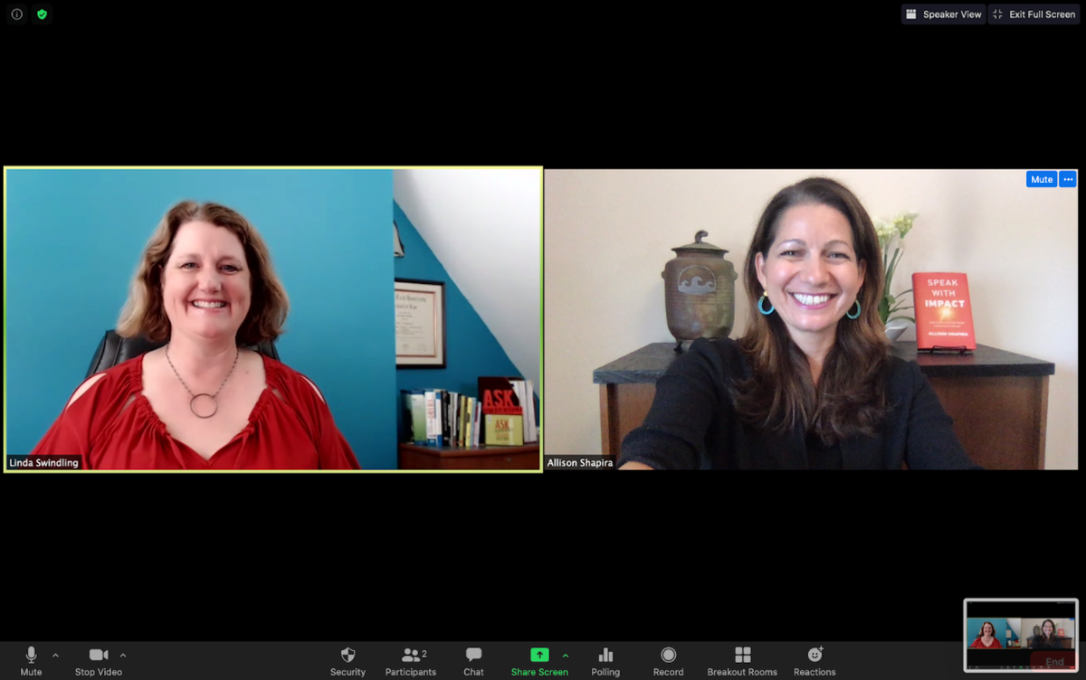 GPSpeakingLLC's tweet photo. GPS CEO/Founder @allisonshapira and fellow @NSAspeaker member and Negotiation Speaker/Author @LindaSwindling recently partnered to present a #virtualnegotiation training for a GPS client. #publicspeaking #leadershipskills #professionaldevelopment #executivepresence #collaboration https://t.co/qMHk6V59EX