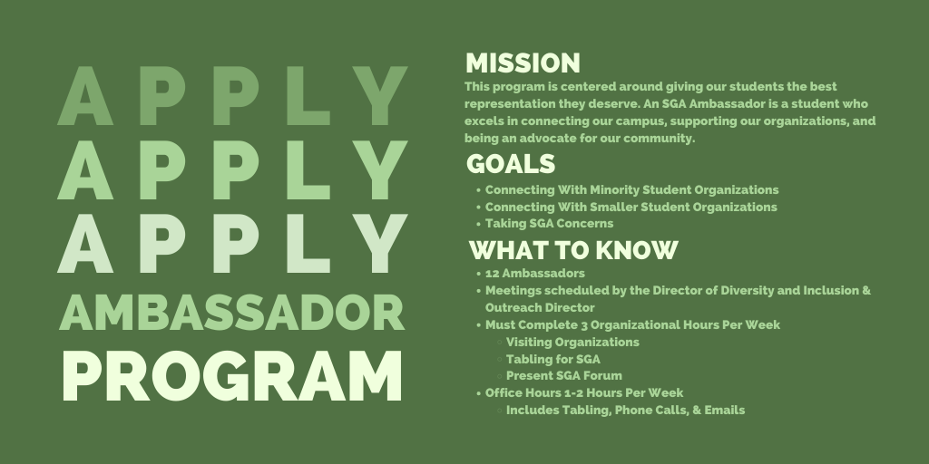 UNTSGA's tweet photo. Applications for the Ambassador Program are now open! Application will close on August 16th at 11:59 pm. Link in our Bio! #UNT #GMG #UNTSGA https://t.co/EC8twbpvli