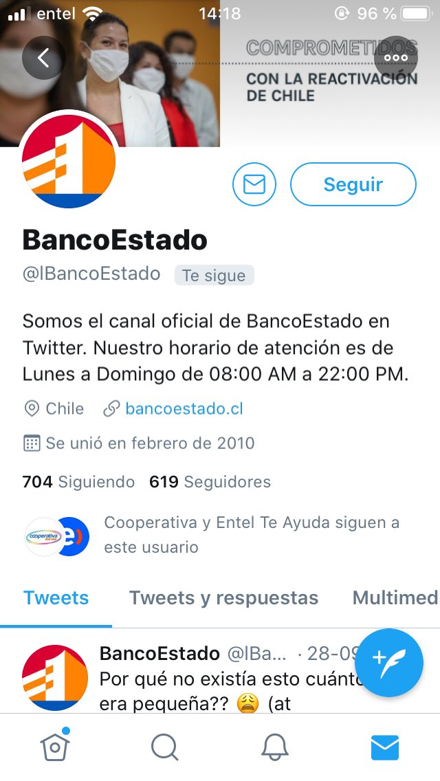 pmariasp's tweet photo. @lBancoEstado quiero REPORTAR a esta pagina. Modo operandi: te contestan un tweet para que les hables por interno, te preguntan cuál es el problema, rut y luego de eso te piden la clave del cajero. Dejo aquí pantallazos. OJO @BancoEstado #Difundir #BancoEstado #Cuidado https://t.co/Vh1or2fS01