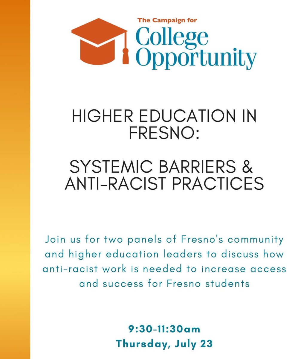 CVHEC_'s tweet photo. CVHEC members participated in the ”Systemic Barriers & Anti-Racist Solutions to Access & Success" webinar hosted by @CollegeOpp this morning. Thank you @Fresno_State, @fresnocity and @ucmerced. #CVhigherEd #HigherEd https://t.co/9DGYLfyuSz