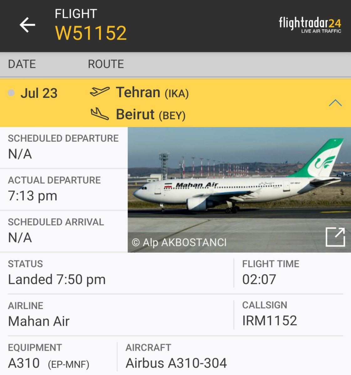 IntelSigma's tweet photo. Details of flight #MahanAir 🇮🇷
#W51152 / #IRM1152
EP-MNF #7335C6 https://t.co/QEeqdmPH51