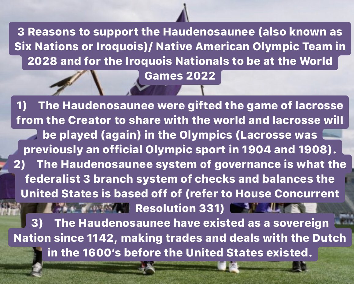3 Reasons to support the Haudenosaunee (also known as Six Nations or Iroquois)/ Native American Olympic Team in 2028 and for the Iroquois Nationals to be at the World Games 2022 @IRQ_Nationals <a href="/TWG2022/">The World Games 2022 Birmingham</a> <a href="/lyle4thompson/">LYLE THOMPSON</a> <a href="/JoJoWAR_DRUMMER/">JoJo War Drummer</a> <a href="/caseypowell22/">Casey Powell</a> #IRQtoBHM