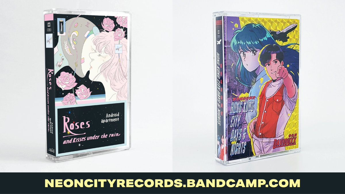 2 new cassette tapes coming this Friday!
@SadAndroid_chan - Roses and kisses under the rain (limited to 300 copies)
<a href="/daviouxx/">Daviouxx</a> - Hong Kong City Days &amp; Nights (limited to 200 copies)
Friday, 24th 9:00AM (Pacific Time)
available at:
neoncityrecords.bandcamp.com