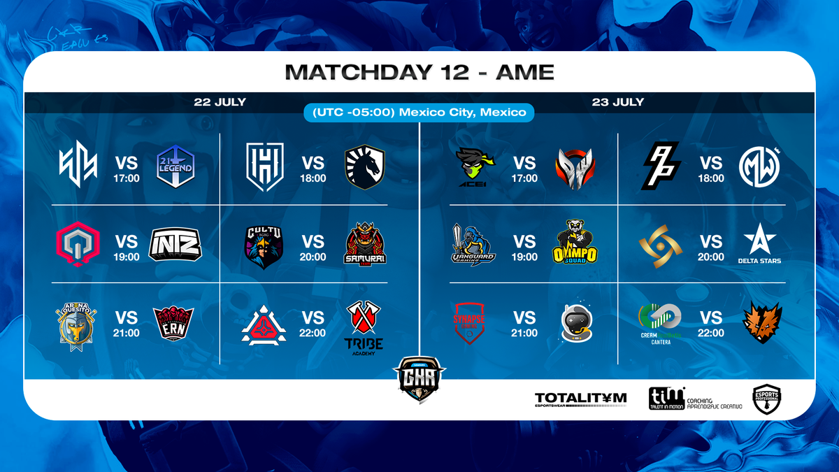 🏆Matchday 12
🔴bit.ly/Watch_GKRAmeri…

➡️ <a href="/ACE1gg/">ACE1</a> VS @darkwarriorst
➡️ <a href="/AyllusPeru_CR/">Ayllus Perú</a> VS <a href="/MidwinterCR/">Midwinter™</a>
➡️ @VGTeamgg VS <a href="/OlimpoSquad/">Olimpo Squad⚡️</a>
➡️ <a href="/INT_GG/">Instinct Esports</a> VS <a href="/DeltaStarsGG/">Delta Stars</a>
➡️ @SynapseGamingGG VS @SpacestationCR
➡️ <a href="/CRBetisCantera/">Herbalife Real Betis Cantera</a> VS <a href="/eXplodeGamingOK/">eXplode Gaming 🦔</a>