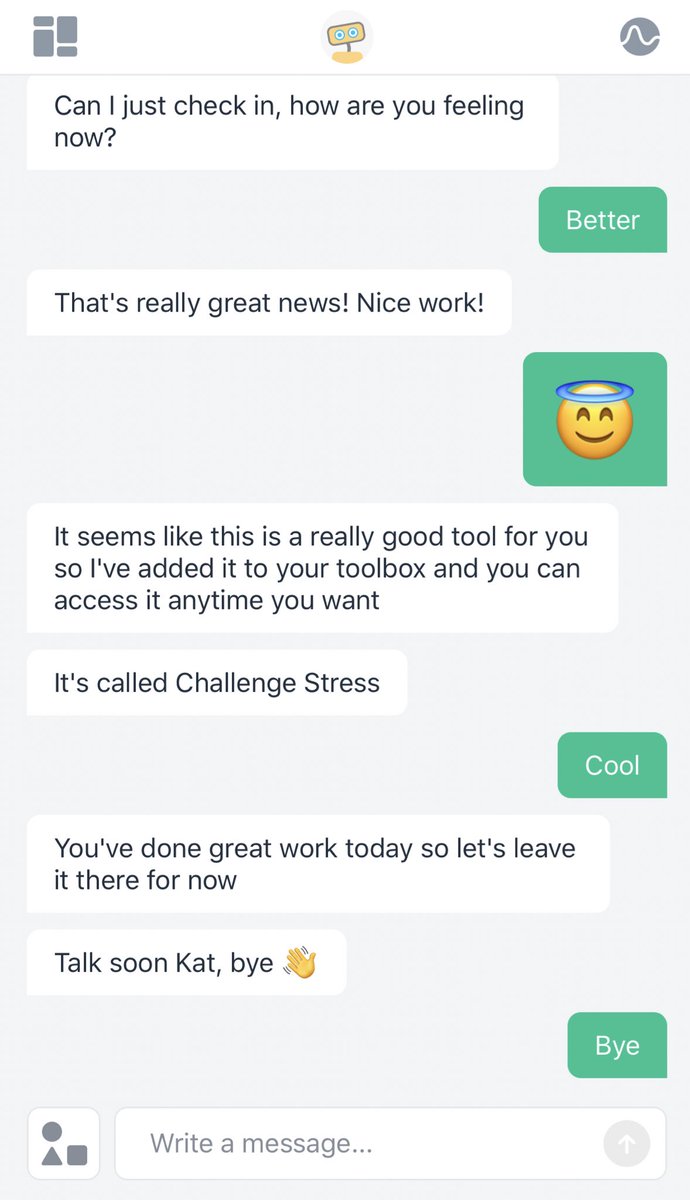 katfehrtweets's tweet photo. Been feeling anxious as of late and @HiWoebot has been so helpful! ❤️ #digitalwellness #mentalwellnessbot #wellnesstools https://t.co/QLEN3DPQi1