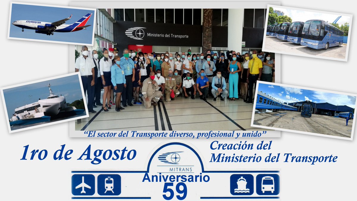 Este 1ro de Agosto, en el Aniversario 59 de instituido el @MitransCuba, los transportistas ratificamos nuestro compromiso de continuar trabajando con responsabilidad y entrega en el objetivo cimero de prestar un mejor servicio al pueblo.#TransportistasActivosEnCovid