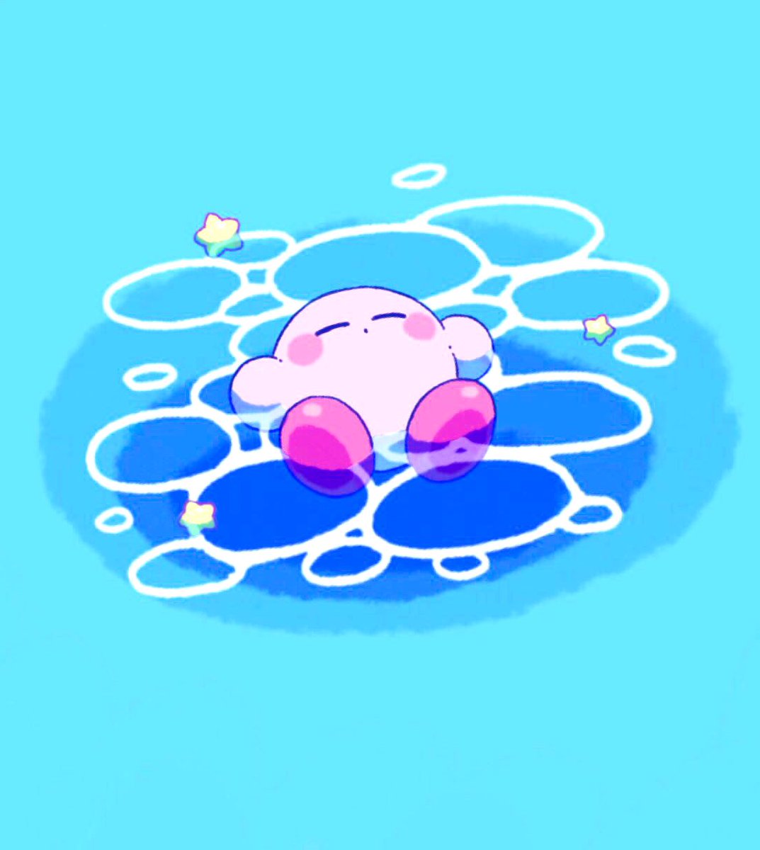 kirby water no humans afloat blue eyes blush stickers looking up rubber duck  illustration images