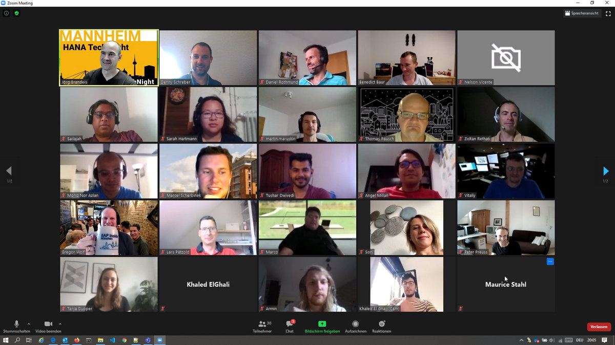 Virtual #HANATechNight with @joerg_brandeis @BaurBenedict @denny_schreber @wolf_gregor @Sygyzmundovych and 30 more particpants