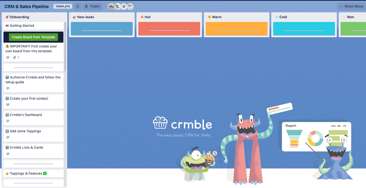 trello's tweet photo. Using Trello as a CRM tool just got even easier with the newest addition to our Power-Up ecosystem!

Meet @_crmble 🧁 the easy peasy Power-Up that turns your board into a flexible #CRM. Let’s take a look at how you can always be closing from within Trello: https://t.co/G5N1msMtmF https://t.co/R6zy69FEIs