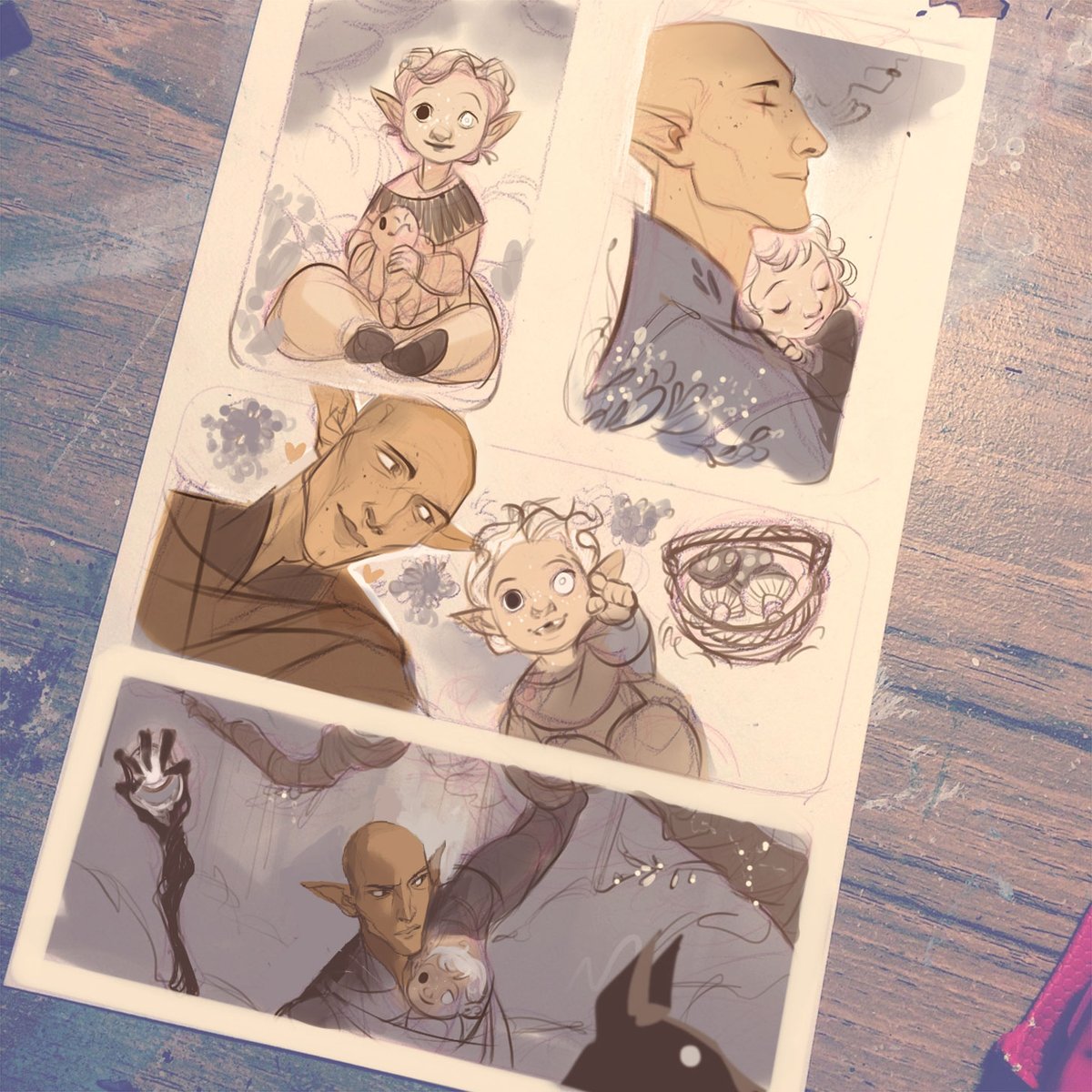 a redraw of Solas and a solavellan child, Sen'aras. 😄