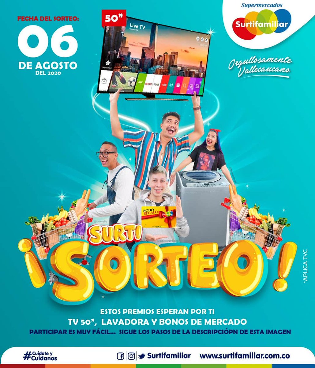 🎉 SURTI SORTEO 🎉
-Concurso solo para Instagram-

🏠 Surtifamiliar el Supermercado de los Vallecaucanos 😍,
trae para ti este espectacular SURTI SORTEO, con increíbles premios que disfrutarán todos en casa.