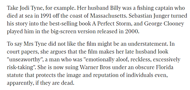 No2: Even with people just deceased/still living a claim to fairness, accuracy or respectfulness is *not* a given. Not every biopic has gotten the approval of relatives/the people it is based on by *any* stretch of the imagination. Casual googling brings up *multiple* lawsuits