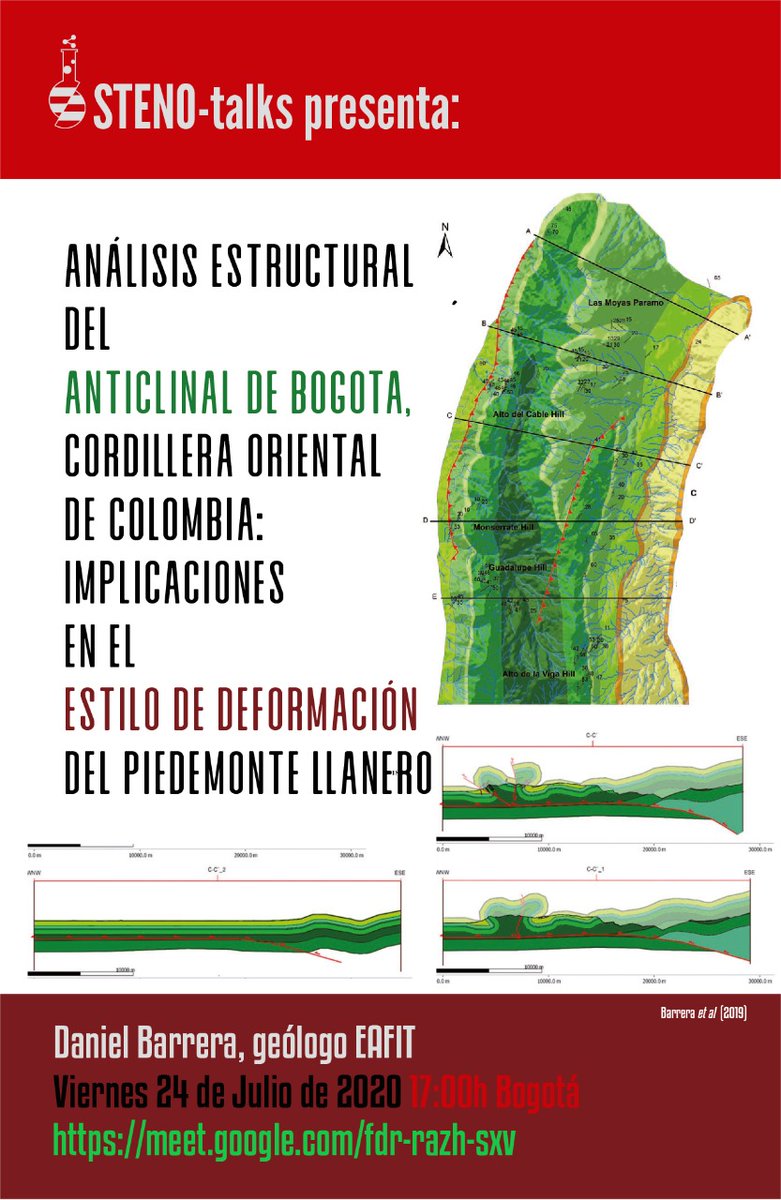 Steno_Eafit's tweet photo. Cordialmente invitados este viernes 24 de julio, 17:00 Bogotá a la charla:

"Análisis estructural del Anticlinal de Bogotá, Cordillera Oriental de Colombia: Implicaciones en el estilo de deformación del Piedemonte Llanero- Daniel Barrera,geólogo"

Enlace: https://t.co/zbbh8wwEGt https://t.co/5bhNYxfrQQ