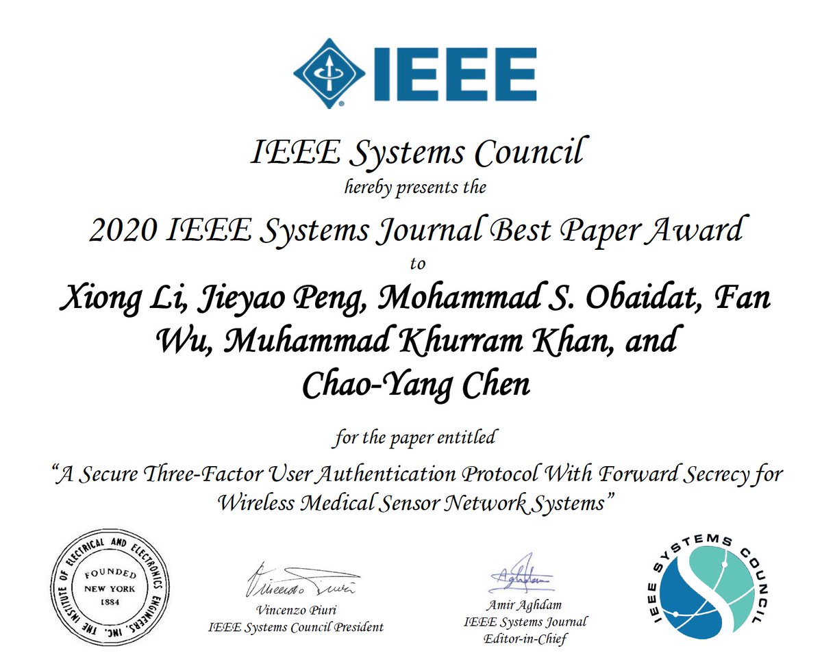 khurramcyber's tweet photo. Honored to get best paper award from @IEEEorg Systems Journal of @SystemsCouncil

Details: https://t.co/qzU2OFuZ2n

@DrJDrooghaag @BillMew @Fabriziobustama
@happygeek @DigitalFawad @fogle_shane
@ipfconline1 @alcgroup @asokan_telecom
@UnfoldLabs @avrohomg @mclynd @cybersec2030 https://t.co/QyPSrSyZCj