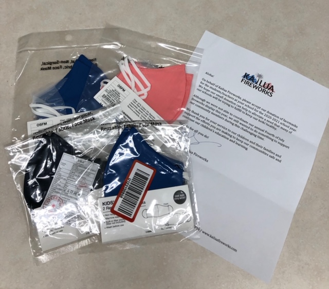 Mahalo Kailua Fireworks for your generous donation of masks for our Keiki! We are grateful we have such a caring community supporting us!