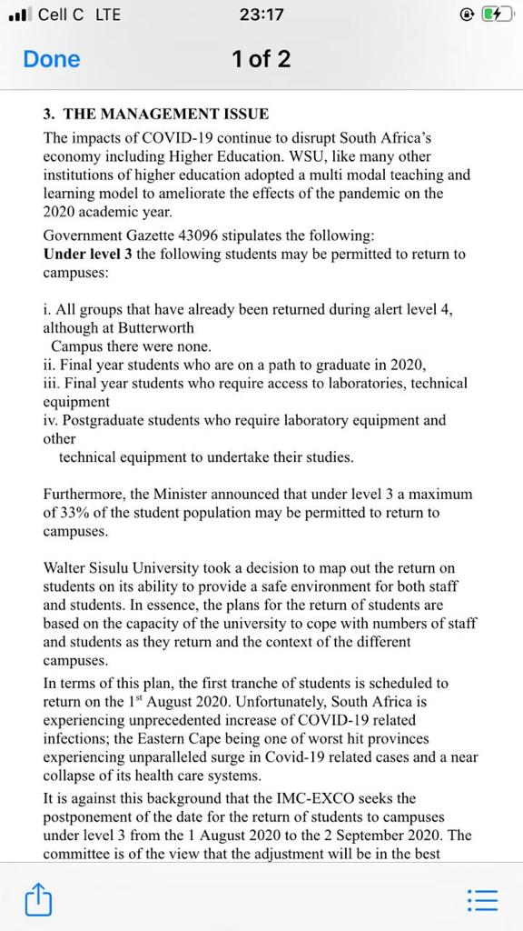 JamesSanda's tweet photo. The further postponement of the return of the first cohort of students in nothing but an affirmation that  prof Rob Migdley doesn't have the best interests of students of WSU @TembekaNgcukai1 @OscarMabuyane @DrBladeNzimande #SavingLivesSavingAcademicYear #SaveWSUacademicyear https://t.co/ltjuKmUI1B