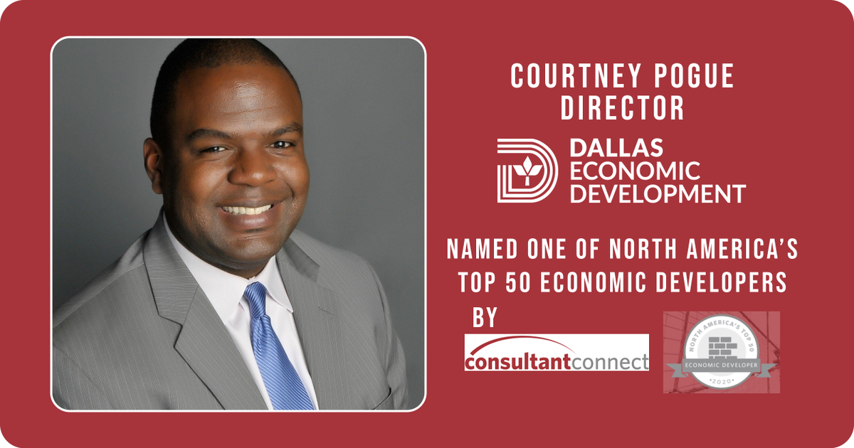 DallasEcoDev's tweet photo. Congrats to #DallasEcoDev director Courtney Pogue for being a Top 50 Economic Developer of 2020! @Consultant_CNCT #econdev https://t.co/ttxKAJmrLp