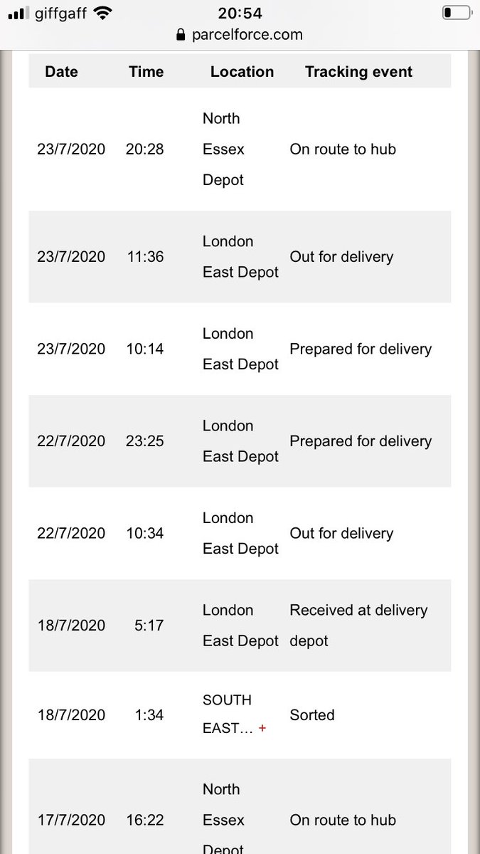 elliestretch's tweet photo. @parcelforce I’ve been waiting for a parcel that was due to be next day for over 2 weeks now. It’s been on the van and out for delivery twice this week, but still not delivered! Where is it? It’s ridiculous. Everyone I speak says it’ll be delivered tomorrow. https://t.co/cnWndxRmMV