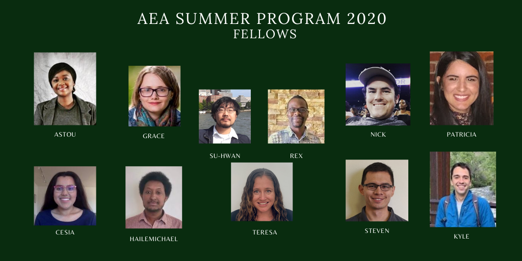 AEASPmsu's tweet photo. A big shout out to the AEA Summer Program Fellows. #AEASP20 #SummerOfEcon @michiganstateu  #FutureEconomists @N_AstouAw @AprilBurrage @kylebutts @DattaPriyankar @EckroteMarissa @ahMarilyn17 @anamaryml @iu_naher @Sirelawrence @Pkoseisarfo @Grace_Nettie @RexSitti @RushilZutshi https://t.co/Va08LIPm2q
