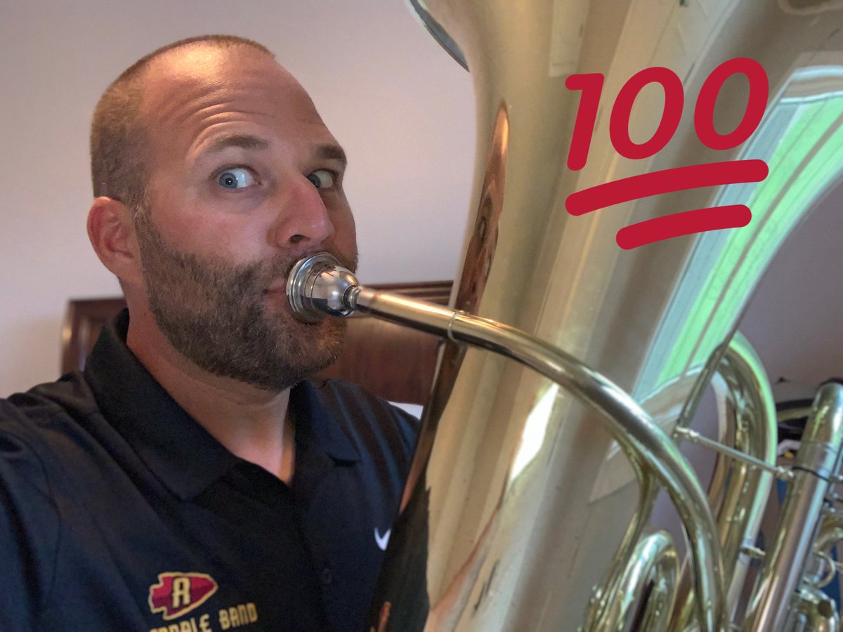 RiverdaleBand's tweet photo. Mr. C is getting his chops in shape for the school year...are you? #openthecase #hornonface https://t.co/FZQZNTPyTo